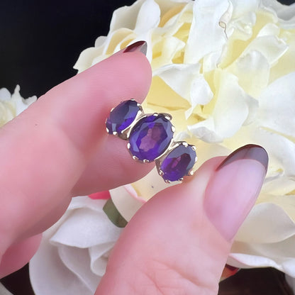 Anello trilogy con ametiste in oro giallo – Vintage anni ’70