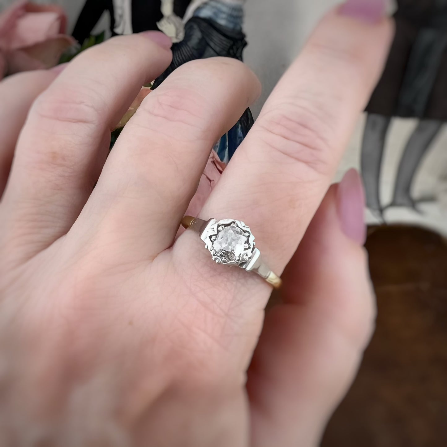 Solitario Art Déco con diamante Old Mine Cut da 0,50 ct, anni ’20