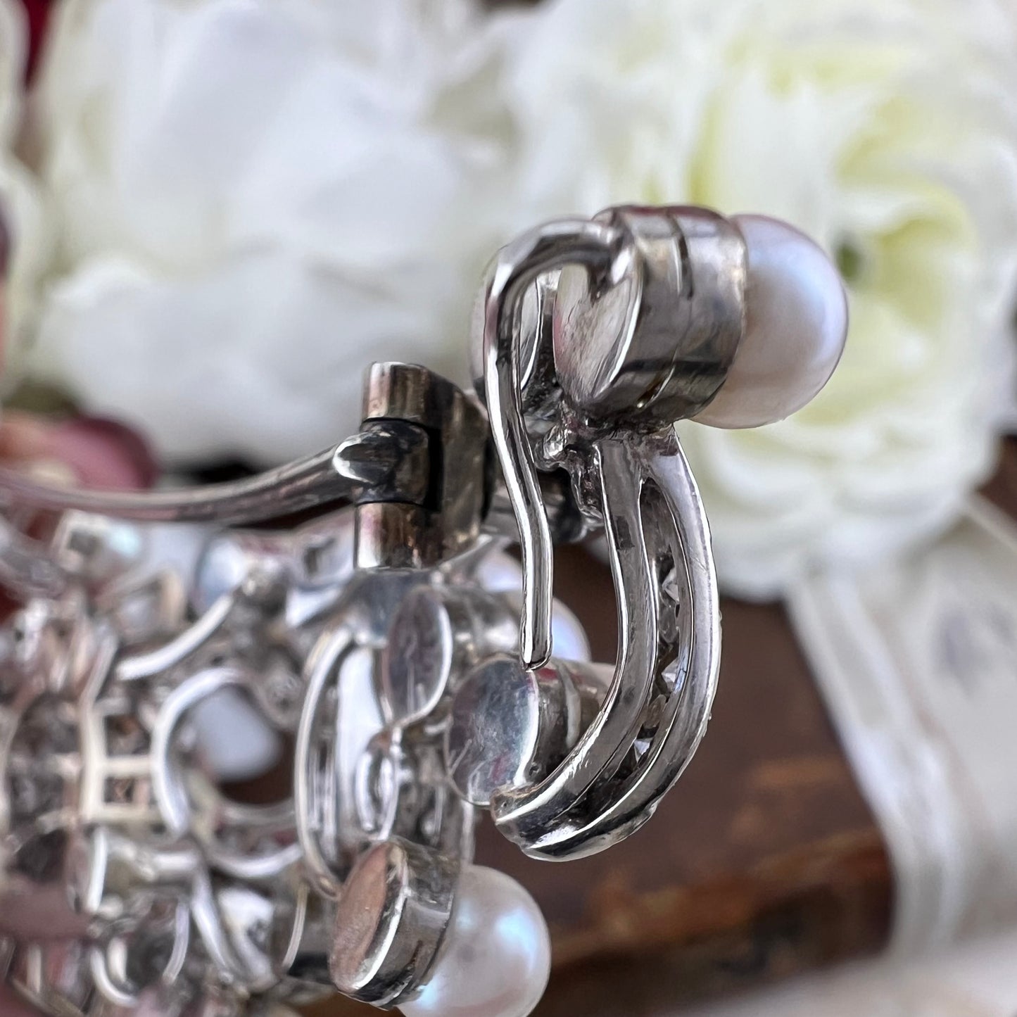 Pendente, diadema, spilla in oro 18 k diamanti old mine, perle - gioiello trasformabile anni ‘30