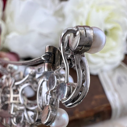 Pendente, diadema, spilla in oro 18 k diamanti old mine, perle - gioiello trasformabile anni ‘30