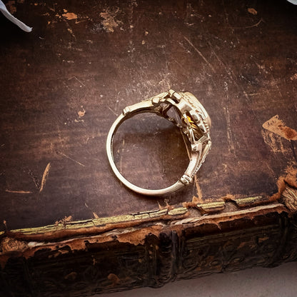 Anello vintage cocktail con citrino caldo e luminoso – Inghilterra, anni ’70