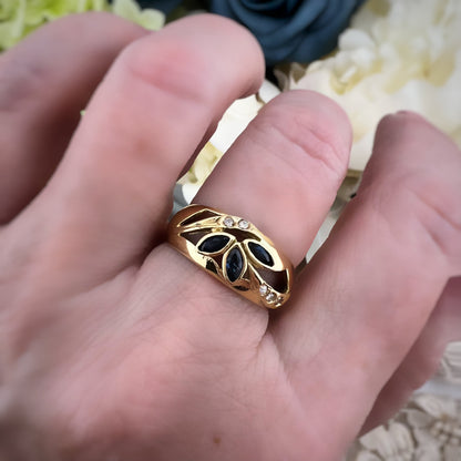 Anello italiano vintage a fascia in oro 750 zaffiri e diamanti