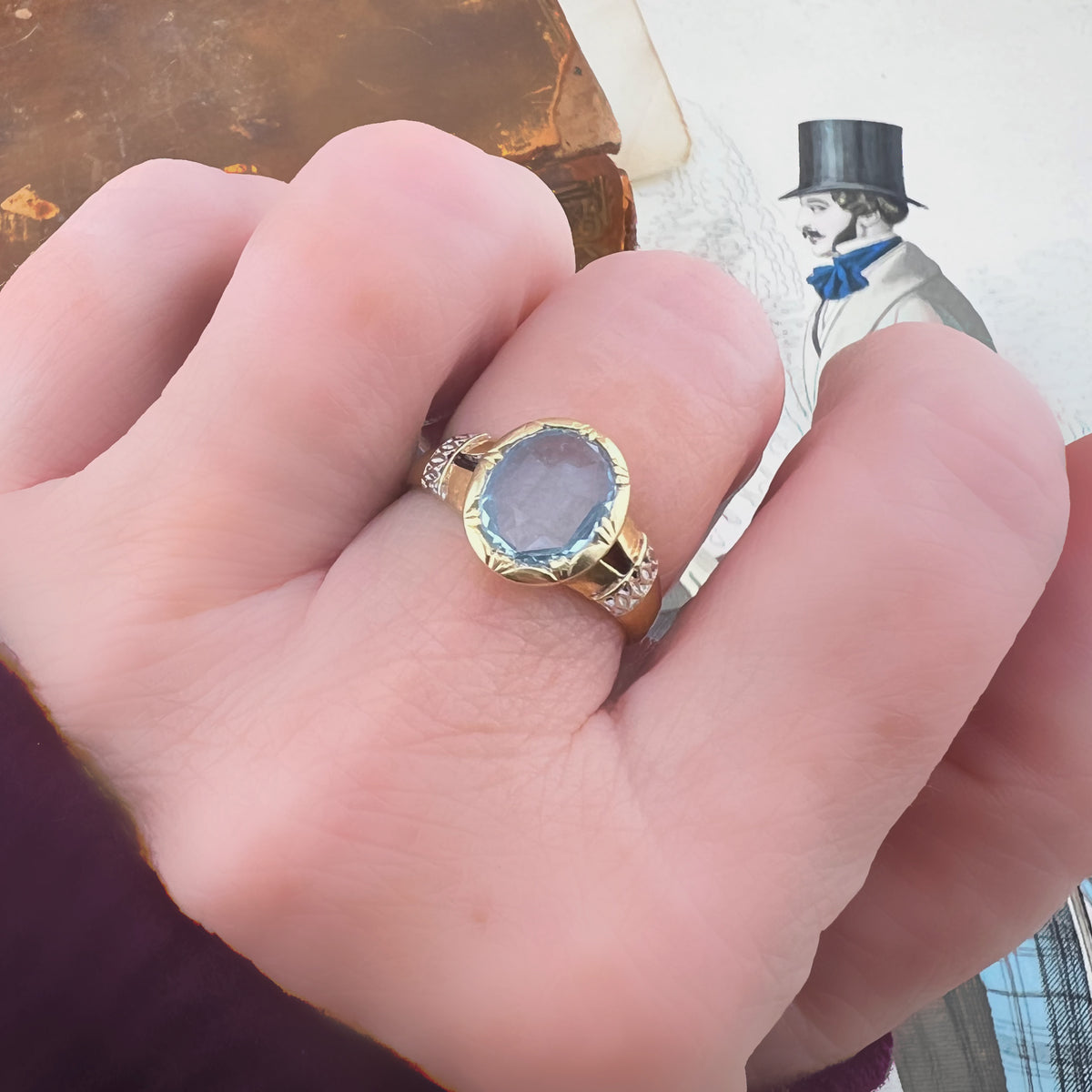 Anello con acquamarina – oro 18k primo Novecento