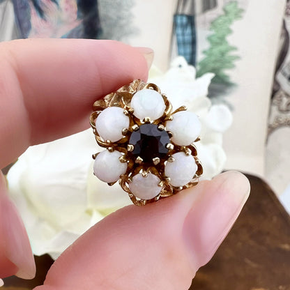 Anello vintage a fiore in oro 9 ct opali e granato – Londra 1973