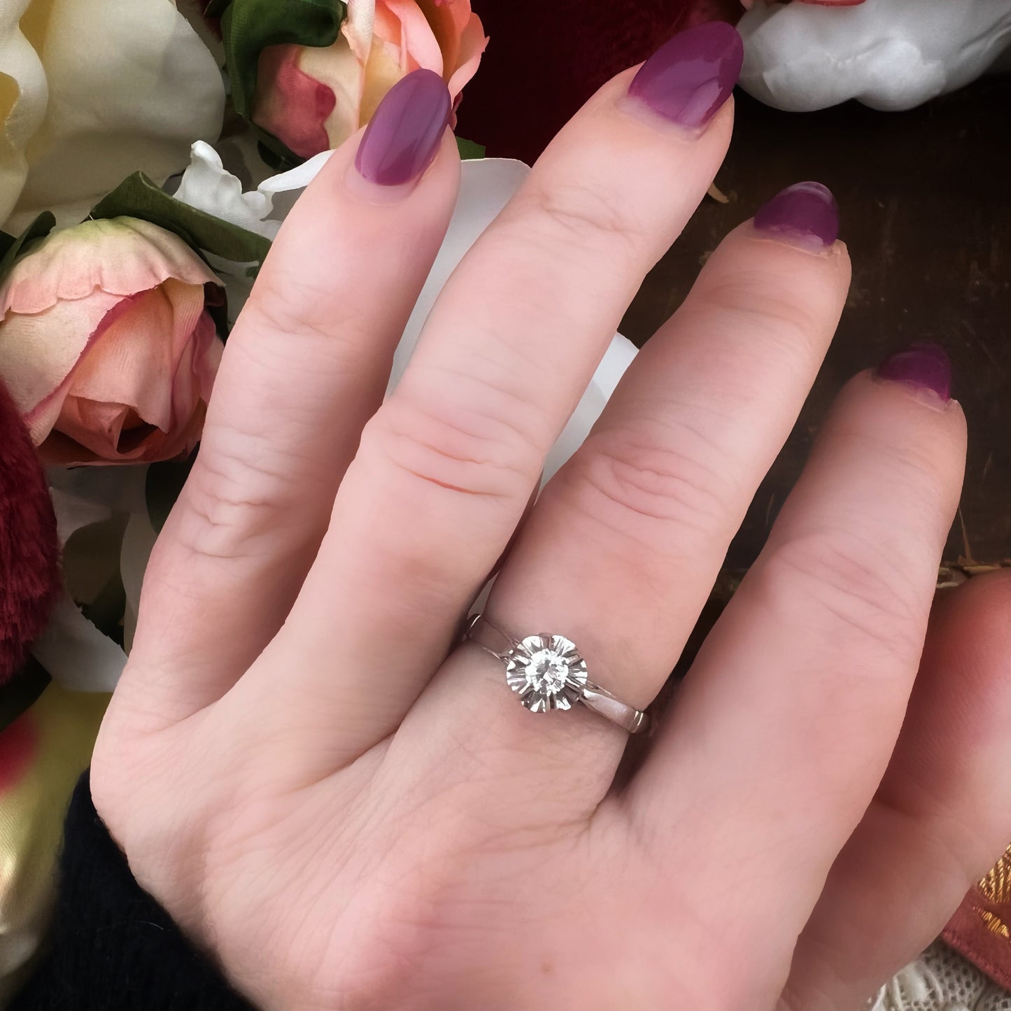 Anello solitario oro 18k diamante 0.15 ct Italia 1920