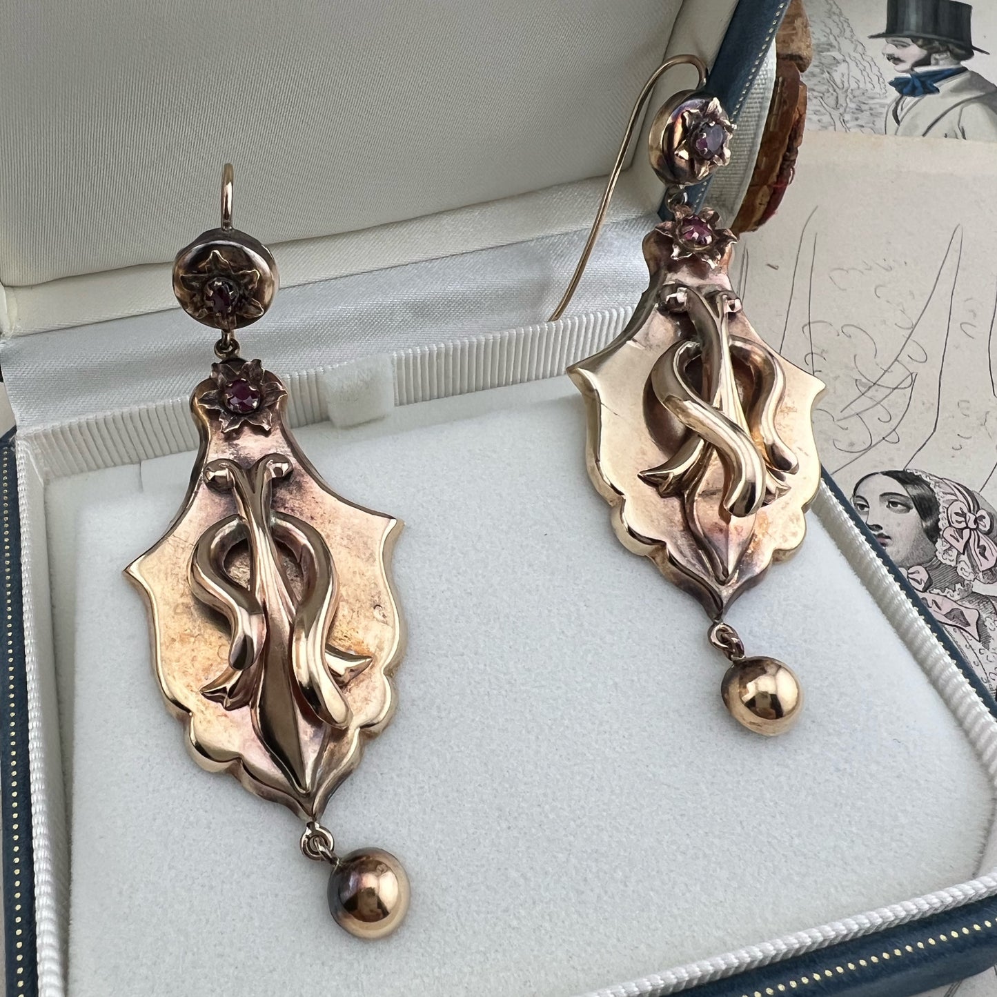 Orecchini Borbonici in Oro 12kt con Rubini — Regno delle Due Sicilie, metà ‘800