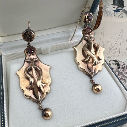 Orecchini Borbonici in Oro 12kt con Rubini — Regno delle Due Sicilie, metà ‘800