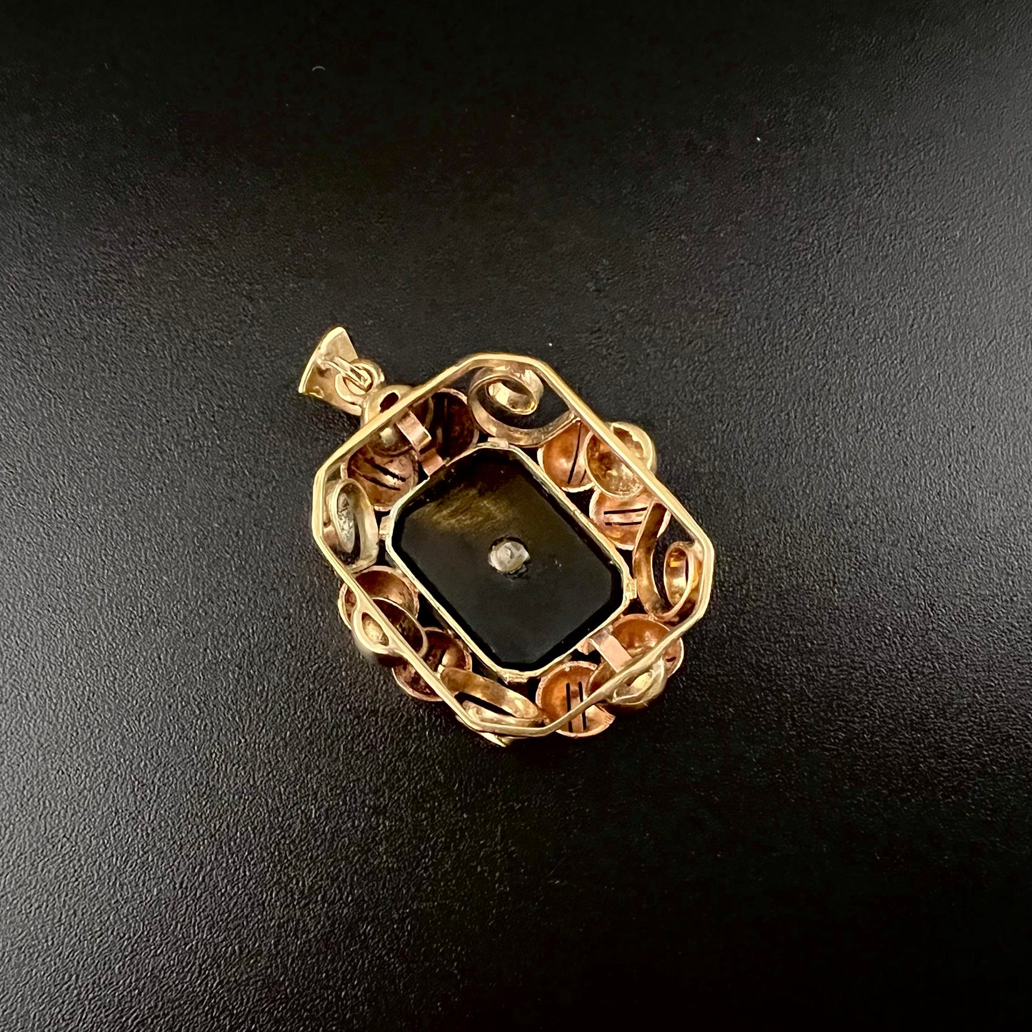 PENDENTE VITTORIANO IN ORO 14 CT E ONICE