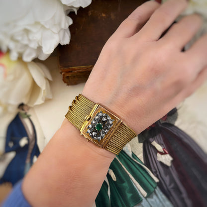 Bracciale italiano in oro 18k smeraldo e diamanti del 1960