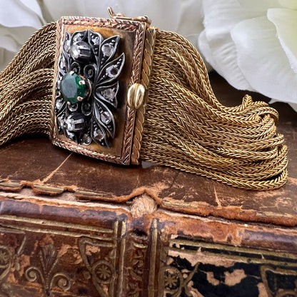 Bracciale italiano in oro 18k smeraldo e diamanti del 1960