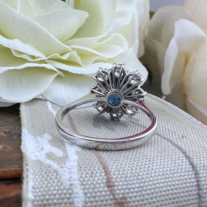 Anello margherita zaffiro Ceylon e diamanti VS - GH