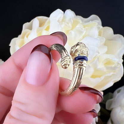 Anello vintage  “animalier” in oro 18 k e smalto blu