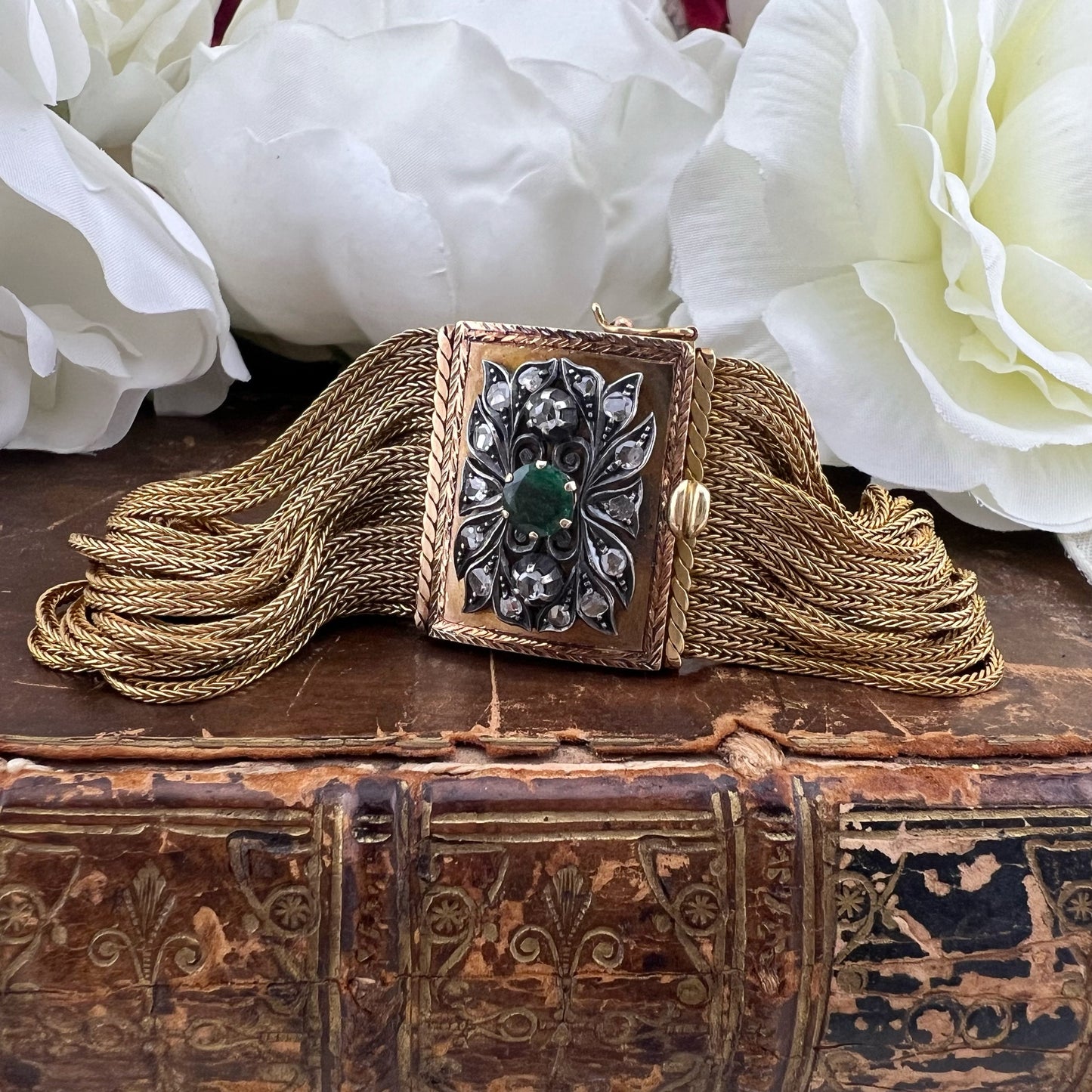 Bracciale italiano in oro 18k smeraldo e diamanti del 1960