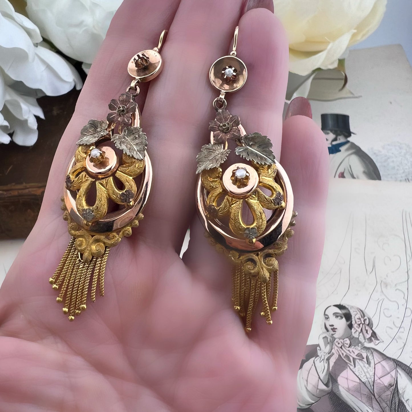 Orecchini Borbonici Tricolore con Perline e Frange — Regno delle Due Sicilie, metà ‘800