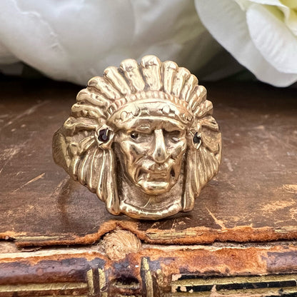 Anello Vintage Capo Nativi Americani – Oro Giallo 9k – zaffiri - Birmingham anni ‘70
