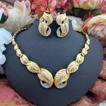 Importante set collier e orecchini vintage in oro e diamanti, manifattura fiorentina