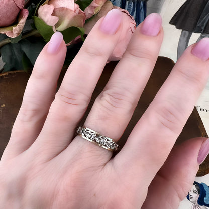 Anello eternity vintage con diamanti a rosetta in oro 9 carati e argento