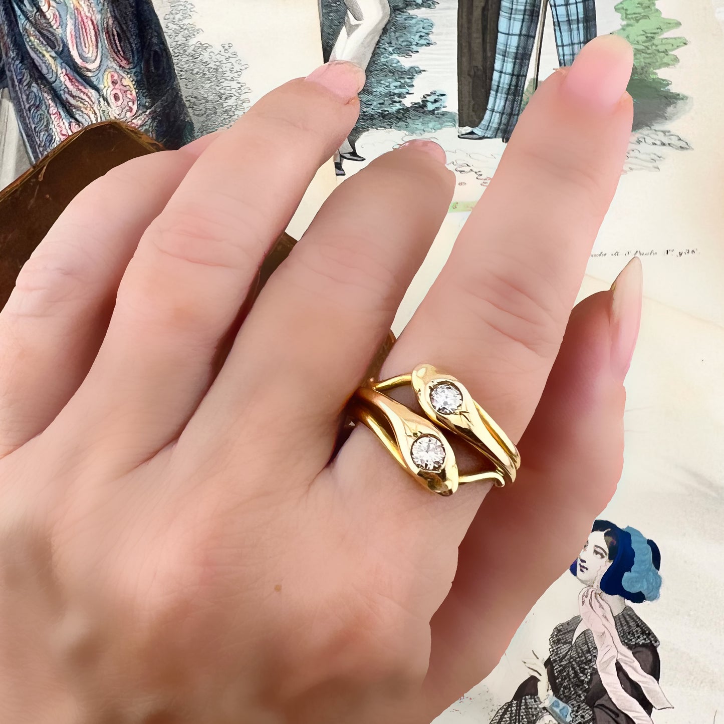 Anello a doppio serpente con diamanti – Italia, circa 1970