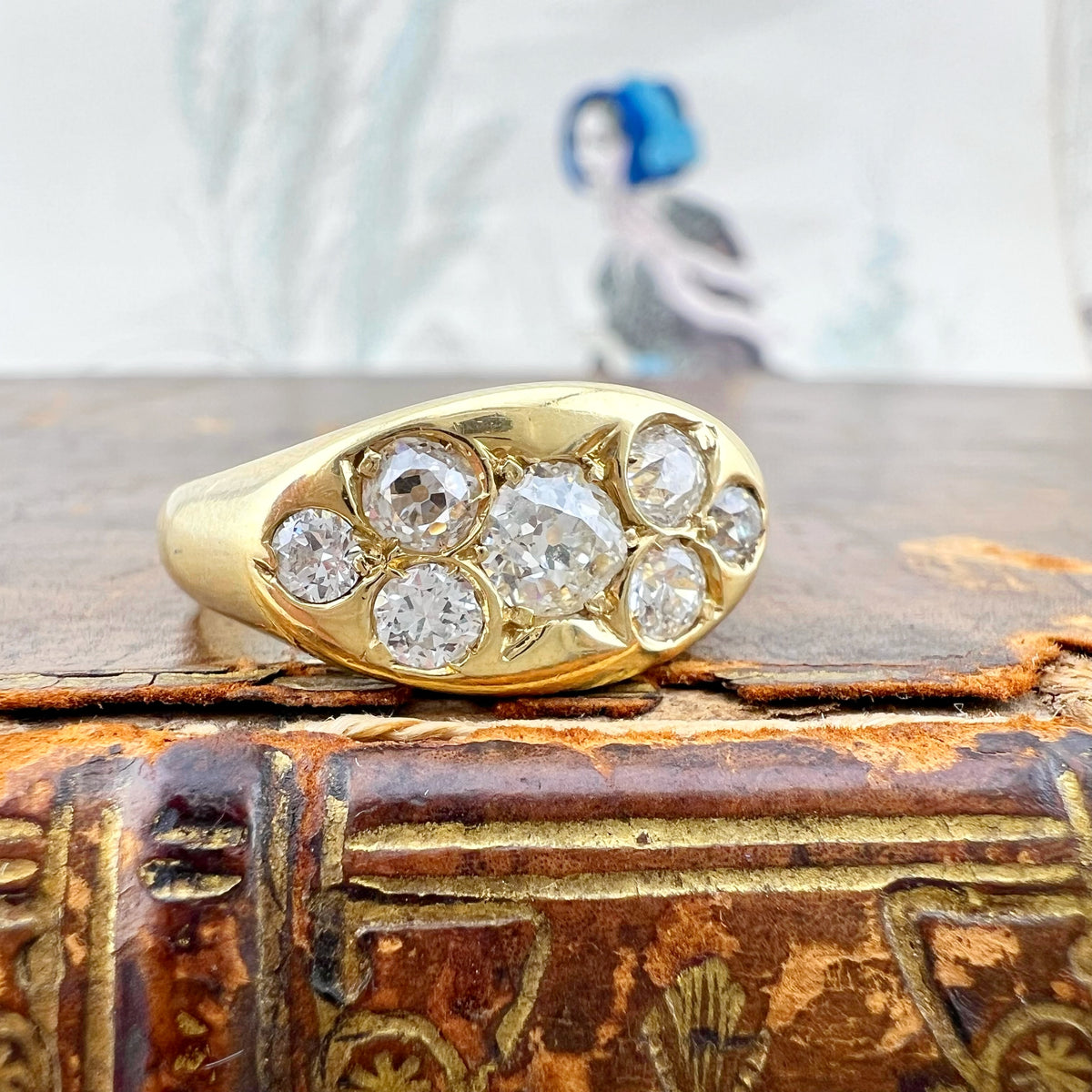 Anello con 7 diamanti old mine – Europa, fine Ottocento/primi Novecento
