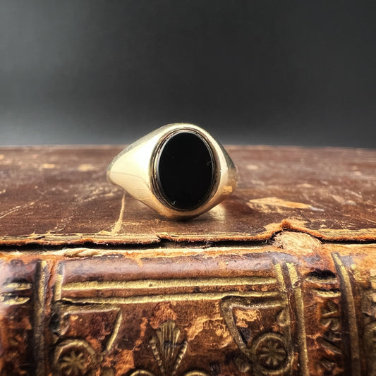 Anello vintage in oro 9 ct. e onice Birmingham 1978