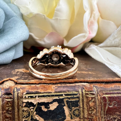 Anello vintage anni ’40 in oro giallo 18k con topazio e diamanti rosetta g. 9.09