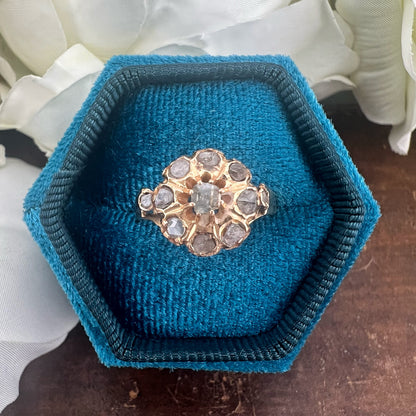 Anello veneziano a fiore in oro 18 ct e diamanti a rosetta