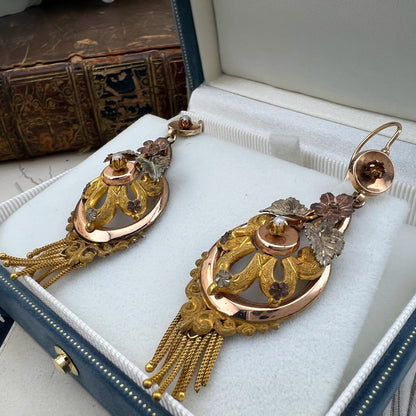 Orecchini Borbonici Tricolore con Perline e Frange — Regno delle Due Sicilie, metà ‘800