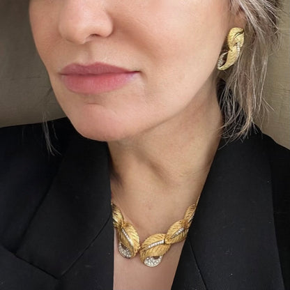 Importante set collier e orecchini vintage in oro e diamanti, manifattura fiorentina