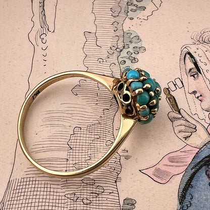 Anello a cupola di turchesi in oro 18 kt – Valenza, anni ’40