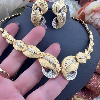 Importante set collier e orecchini vintage in oro e diamanti, manifattura fiorentina