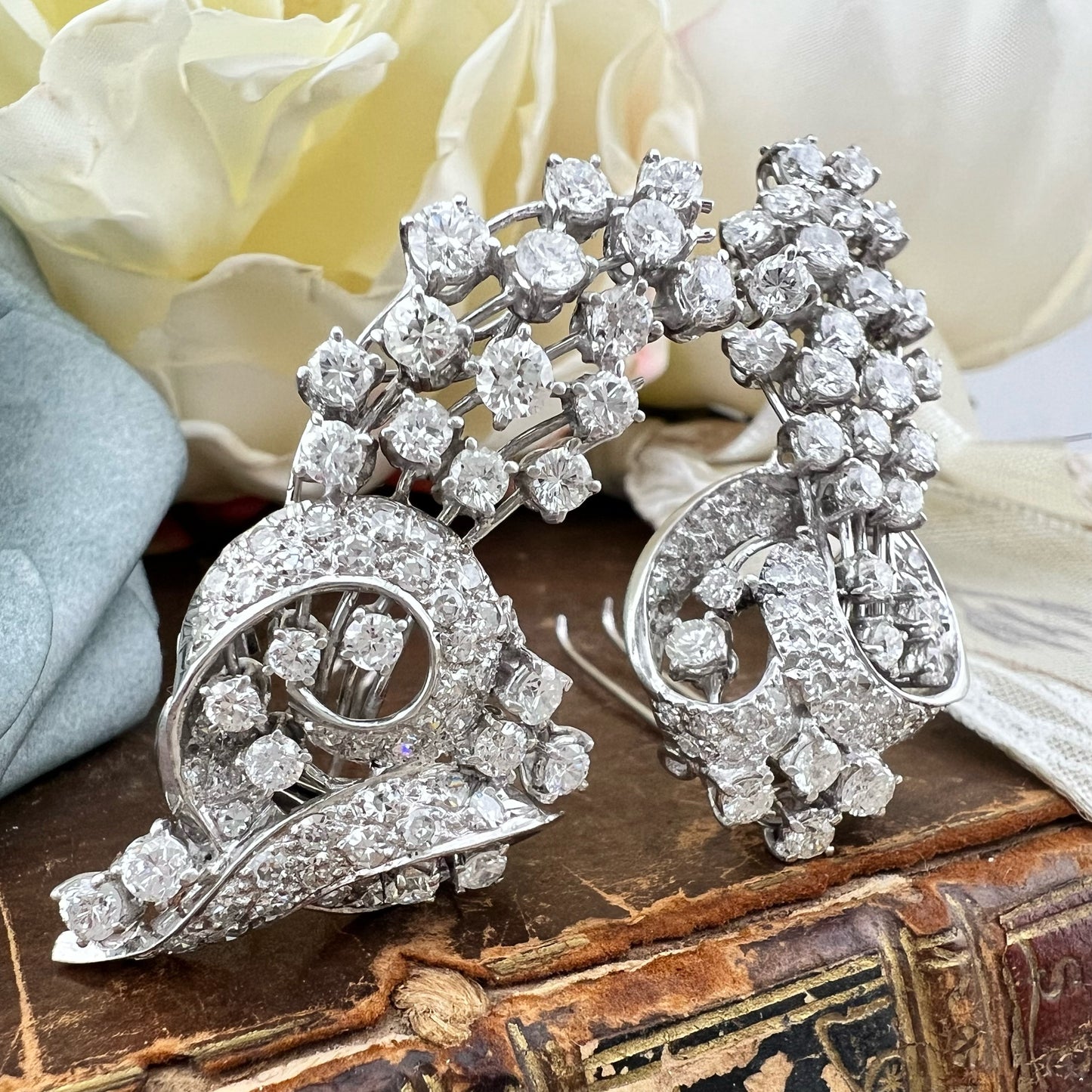 Duette in platino e diamanti per 8 ct anni ‘30-‘40 - double clip