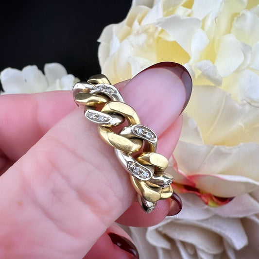 Anello a Maglie con Diamanti – Oro Giallo 18 ct, Italia, Anni ’70-’80