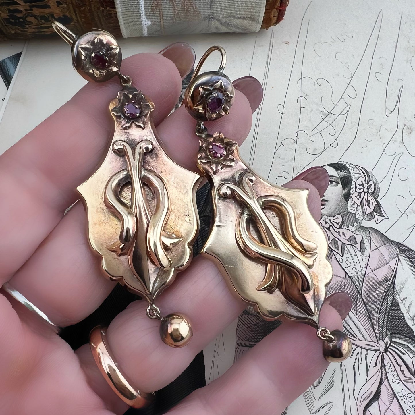 Orecchini Borbonici in Oro 12kt con Rubini — Regno delle Due Sicilie, metà ‘800