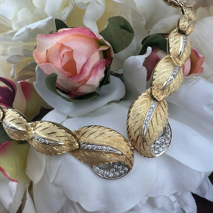 Importante set collier e orecchini vintage in oro e diamanti, manifattura fiorentina
