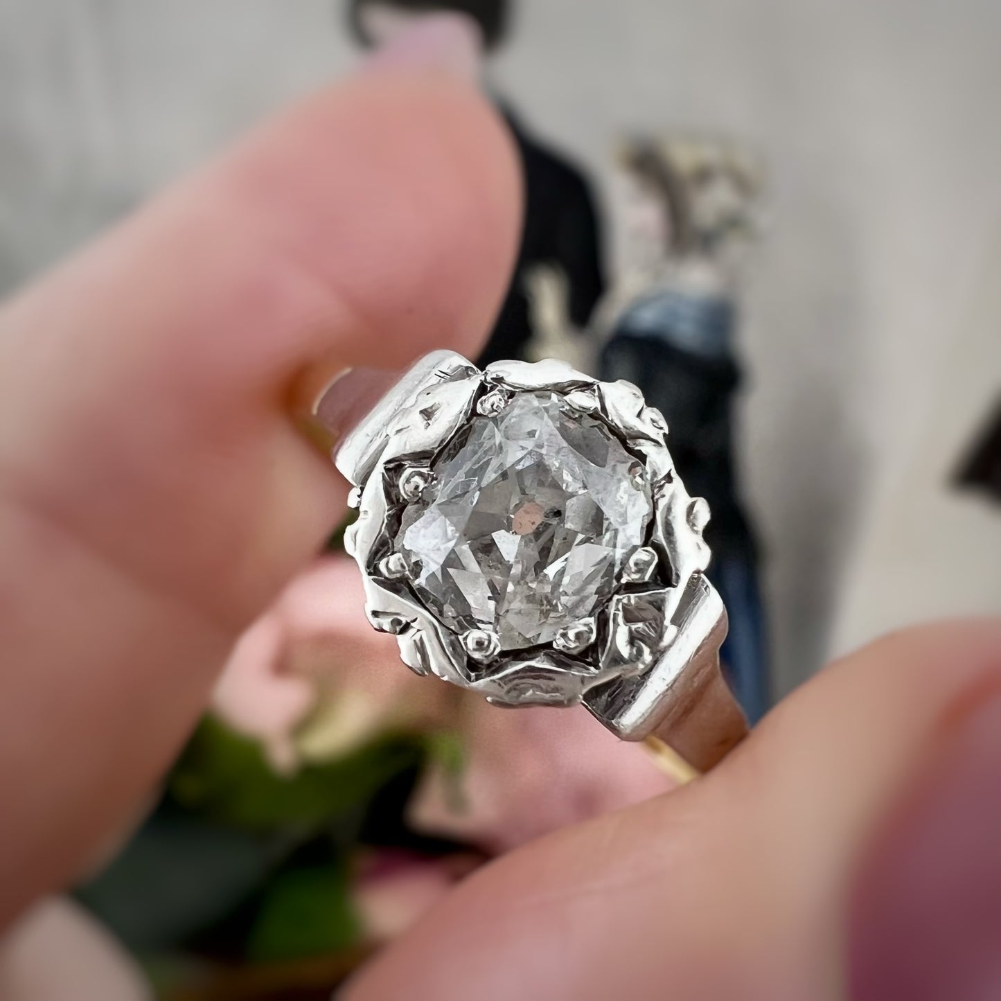 Solitario Art Déco con diamante Old Mine Cut da 0,50 ct, anni ’20