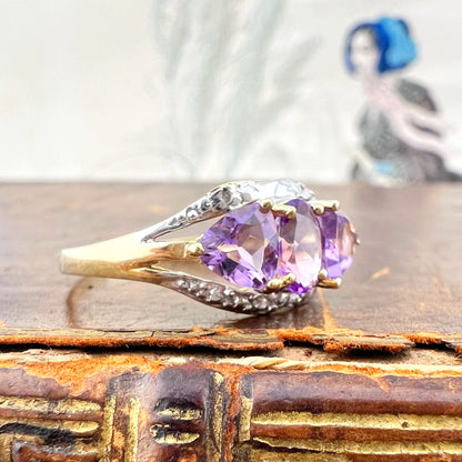 Anello trilogy con ametiste e diamanti – Inghilterra, anni Ottanta