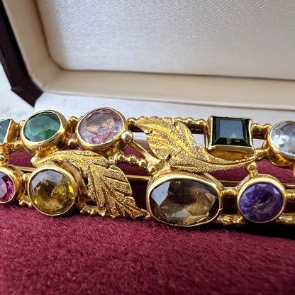 Spilla vintage fiorentina in oro 18 carati con gemme policrome