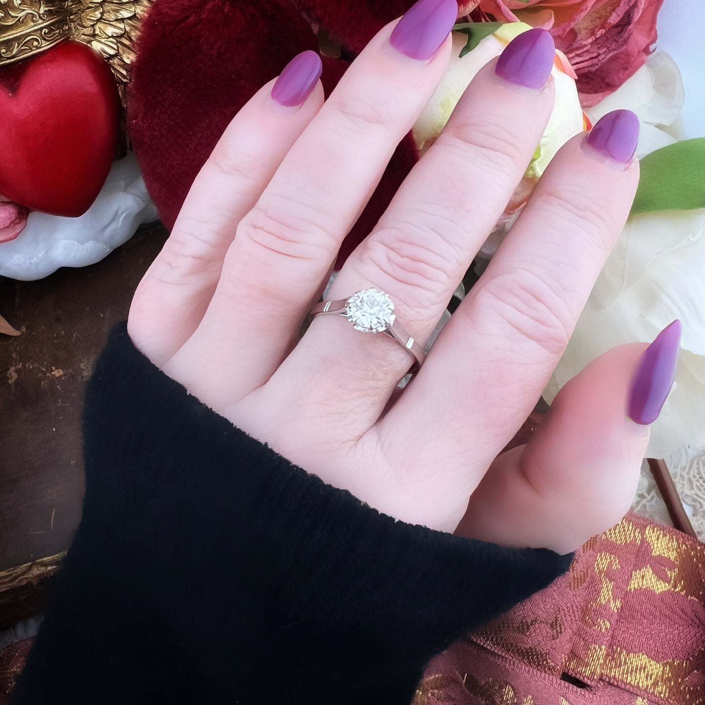 Anello solitario vintage in oro bianco 18k e diamante Old Mine 0.82 ct – Italia, anni 1930–40