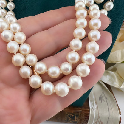 Collana a doppio filo di perle chiusura in oro bianco 18k e diamanti rosa coroné. Italia anni 20