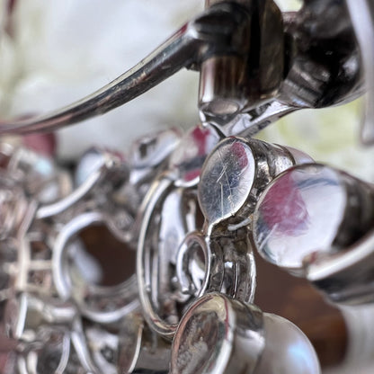 Pendente, diadema, spilla in oro 18 k diamanti old mine, perle - gioiello trasformabile anni ‘30