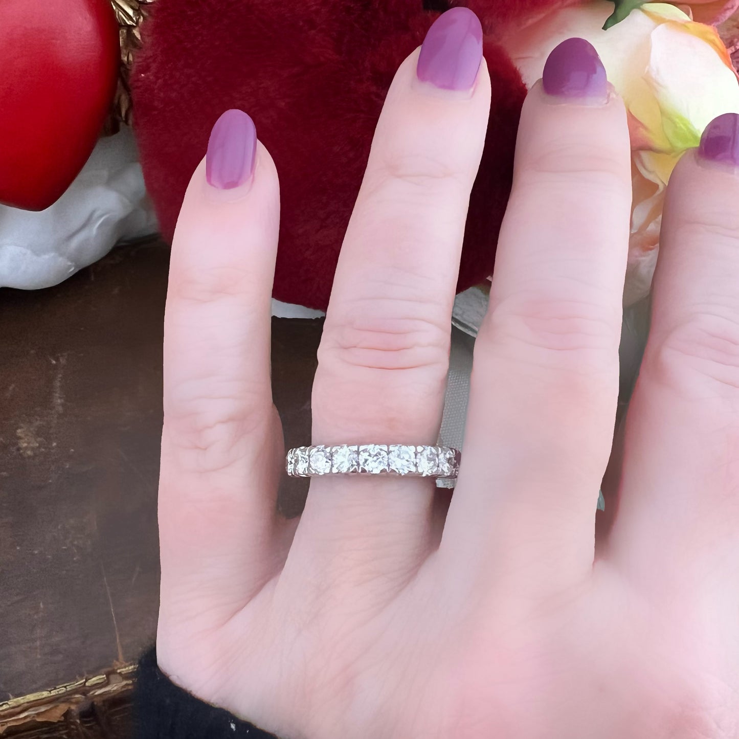 Anello Eternity vintage in oro bianco 18k con diamanti naturali – circa 2.40 ct - certificato