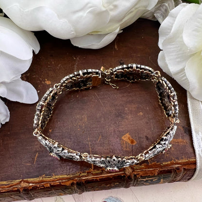 Bracciale con rubini e diamanti a rosetta in oro 18 ct e argento