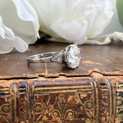 Anello solitario primi ‘900 in platino con diamante 2.70 ct certificato IGI/HRD – Gioiello antico originale