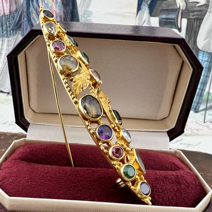 Spilla vintage fiorentina in oro 18 carati con gemme policrome
