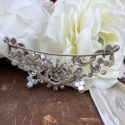 Pendente, diadema, spilla in oro 18 k diamanti old mine, perle - gioiello trasformabile anni ‘30