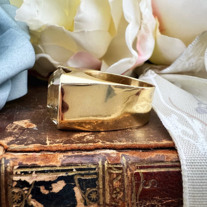 Anello Cocktail anni ’70 in oro 14k con grande citrino taglio smeraldo
