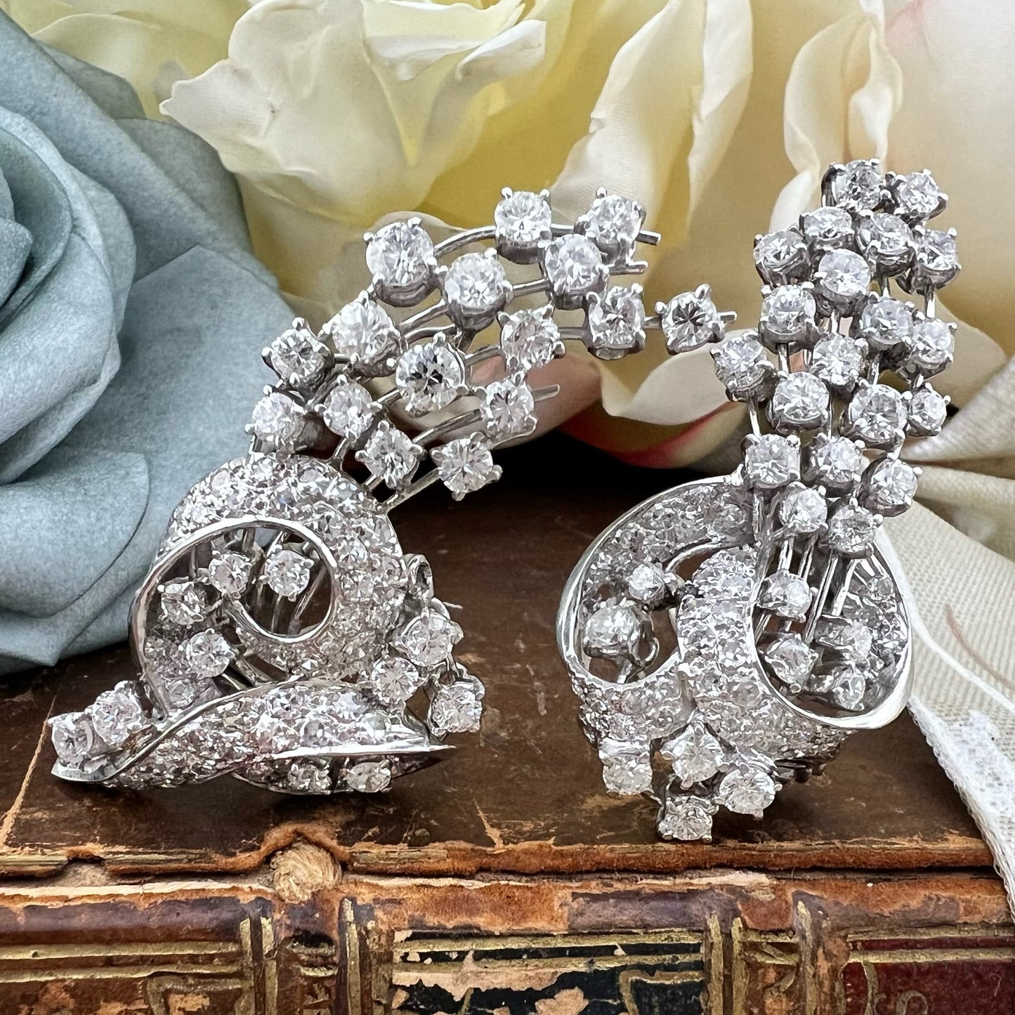 Duette in platino e diamanti per 8 ct anni ‘30-‘40 - double clip