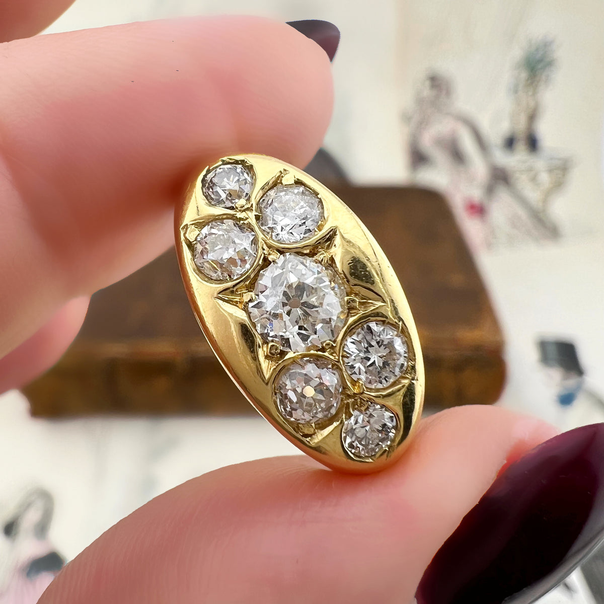 Anello con 7 diamanti old mine – Europa, fine Ottocento/primi Novecento
