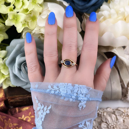 Anello oro 12k zaffiro e diamanti. Italia c. 1920