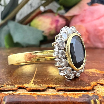 Anello Margherita con Zaffiro Naturale e Diamanti | Italia, anni ’50-’60